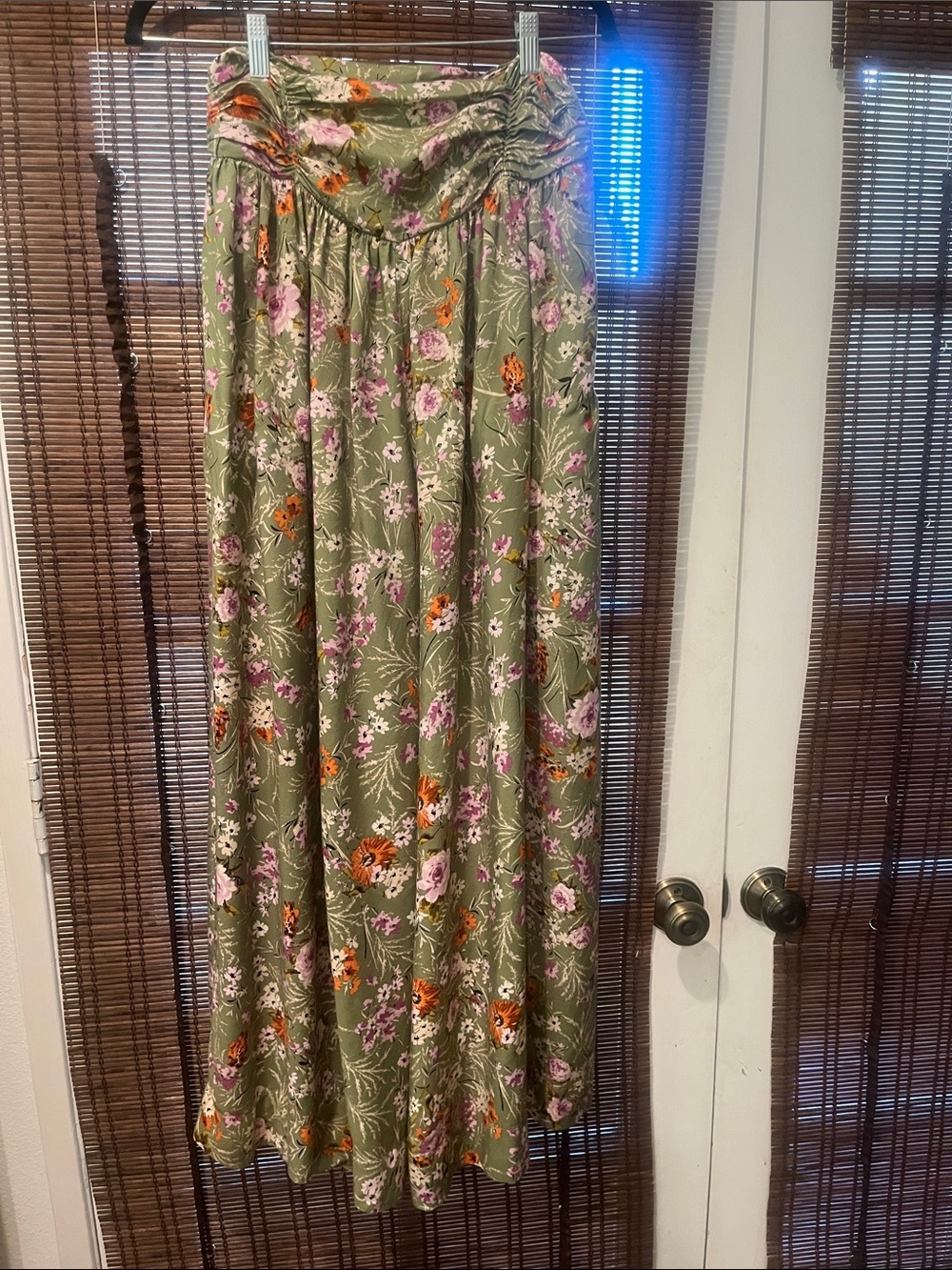 Anthropologie Olive Green Floral Wide-Leg Palazzo Pants